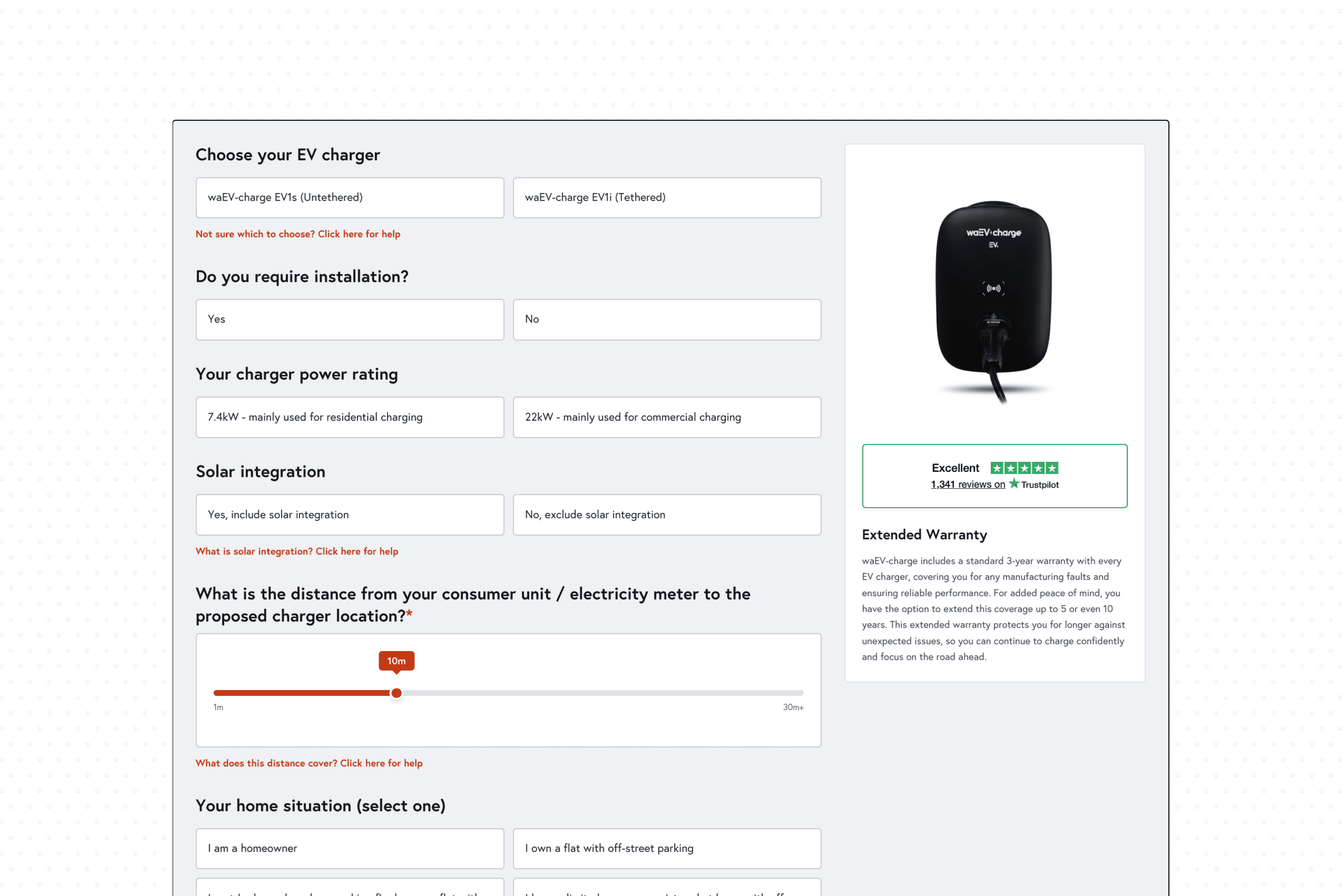 waEV-charge online quote configurator for EV charger installs